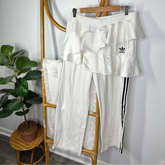 Adidas Originals x J KOO velour trefoil ruffle track pant in off white